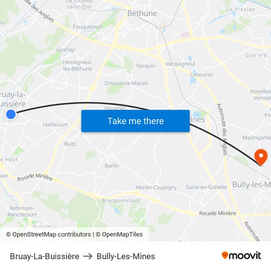 Bruay-La-Buissière to Bully-Les-Mines map