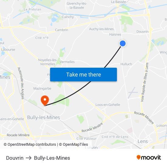 Douvrin to Bully-Les-Mines map