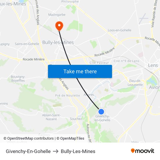 Givenchy-En-Gohelle to Bully-Les-Mines map