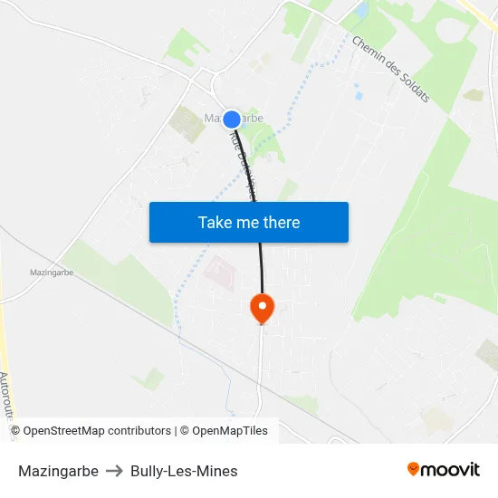 Mazingarbe to Bully-Les-Mines map