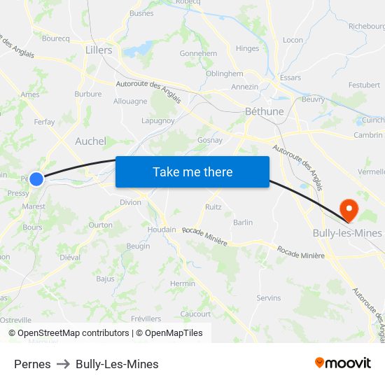 Pernes to Bully-Les-Mines map