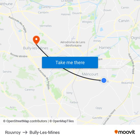 Rouvroy to Bully-Les-Mines map