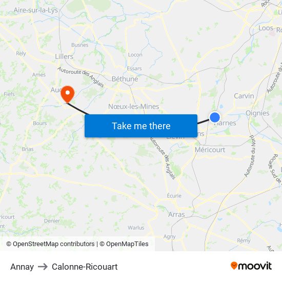 Annay to Calonne-Ricouart map