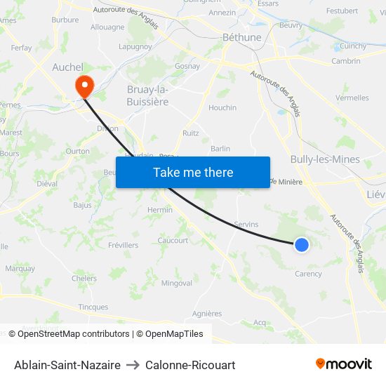 Ablain-Saint-Nazaire to Calonne-Ricouart map