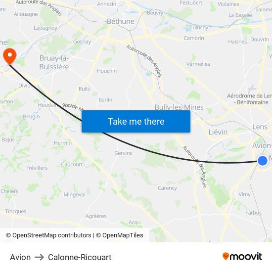 Avion to Calonne-Ricouart map