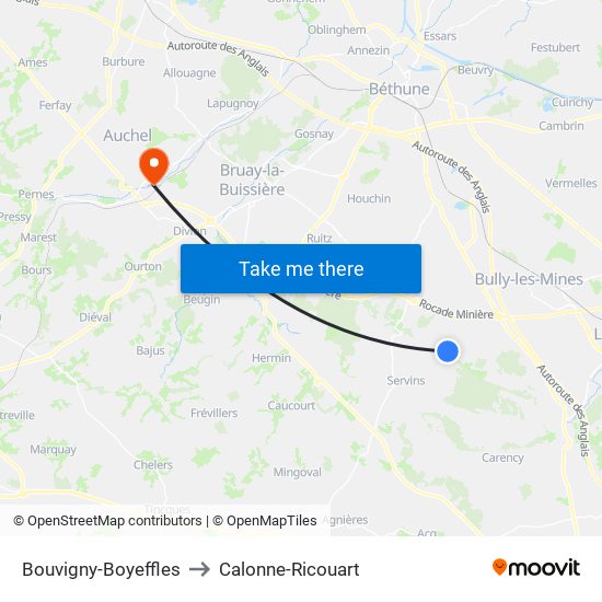 Bouvigny-Boyeffles to Calonne-Ricouart map