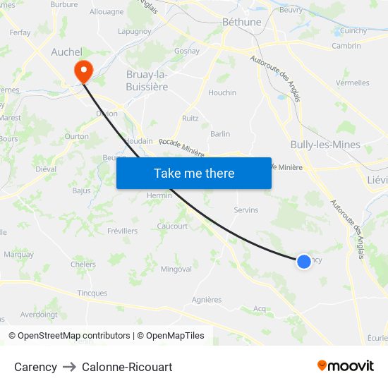 Carency to Calonne-Ricouart map