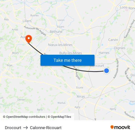 Drocourt to Calonne-Ricouart map