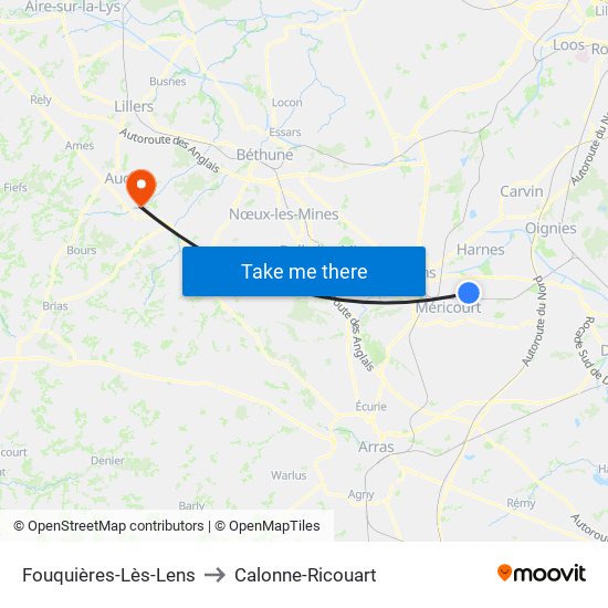 Fouquières-Lès-Lens to Calonne-Ricouart map