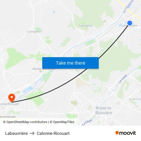 Labeuvrière to Calonne-Ricouart map