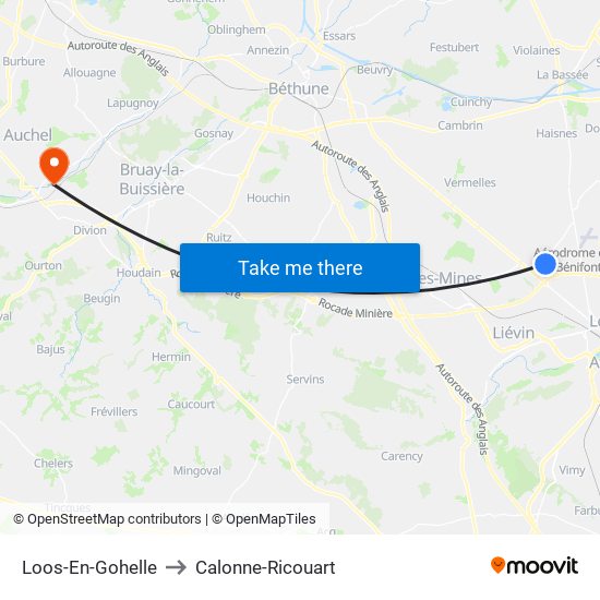 Loos-En-Gohelle to Calonne-Ricouart map