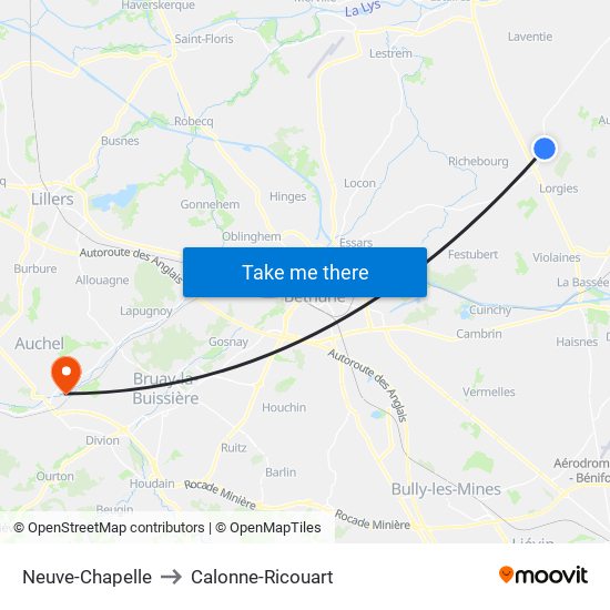 Neuve-Chapelle to Calonne-Ricouart map