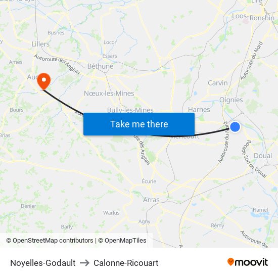 Noyelles-Godault to Calonne-Ricouart map