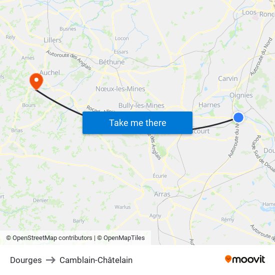 Dourges to Camblain-Châtelain map