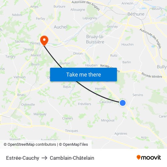 Estrée-Cauchy to Camblain-Châtelain map