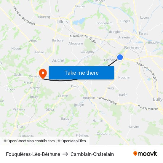 Fouquières-Lès-Béthune to Camblain-Châtelain map