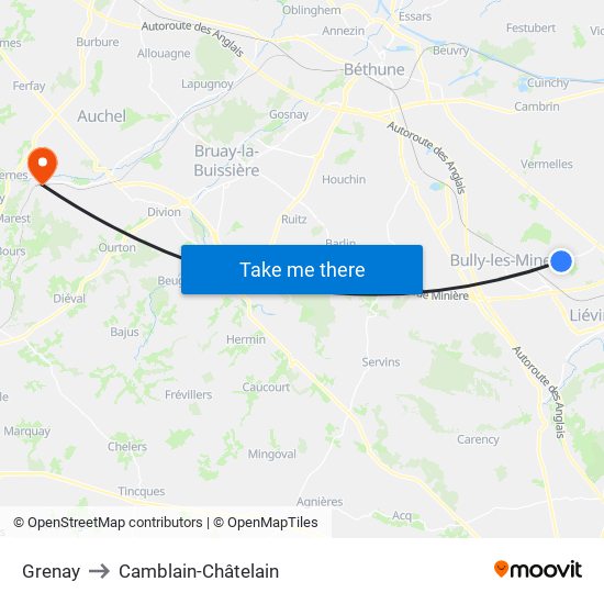 Grenay to Camblain-Châtelain map