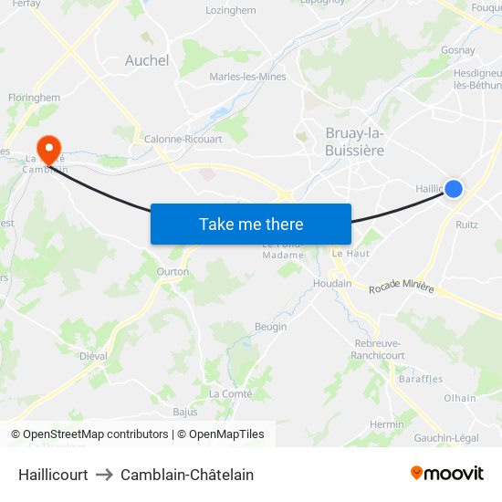 Haillicourt to Camblain-Châtelain map