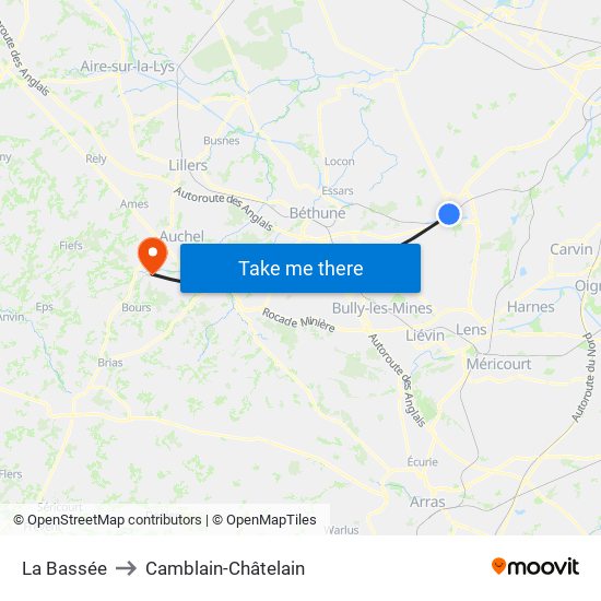 La Bassée to Camblain-Châtelain map