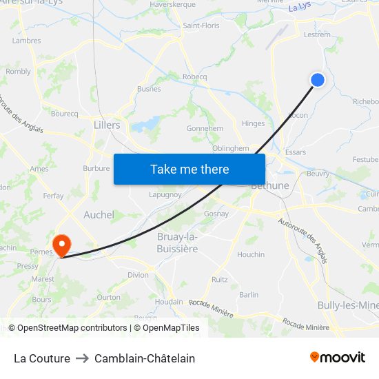 La Couture to Camblain-Châtelain map