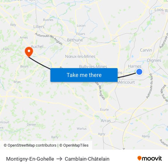 Montigny-En-Gohelle to Camblain-Châtelain map