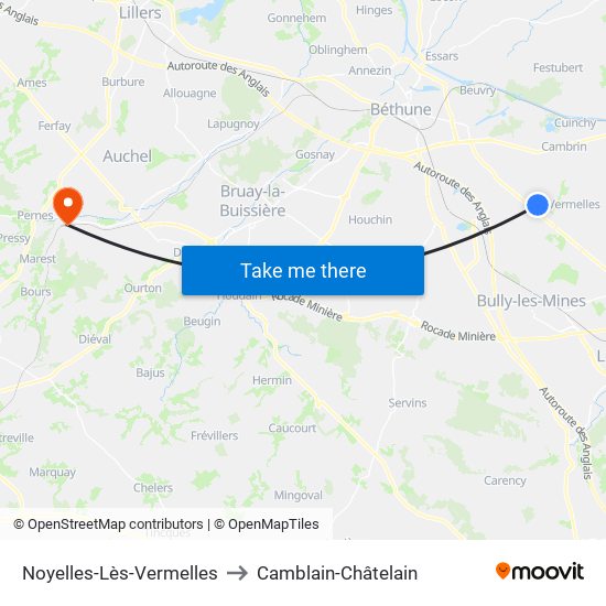 Noyelles-Lès-Vermelles to Camblain-Châtelain map