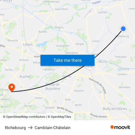 Richebourg to Camblain-Châtelain map