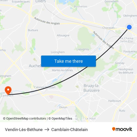 Vendin-Lès-Béthune to Camblain-Châtelain map