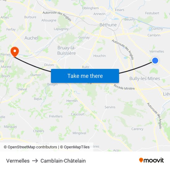 Vermelles to Camblain-Châtelain map