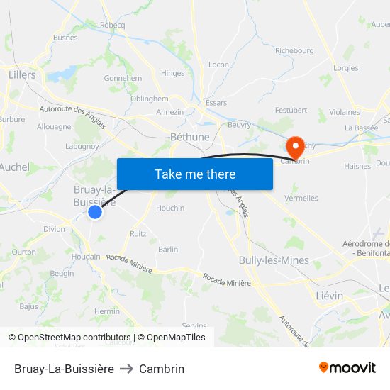Bruay-La-Buissière to Cambrin map