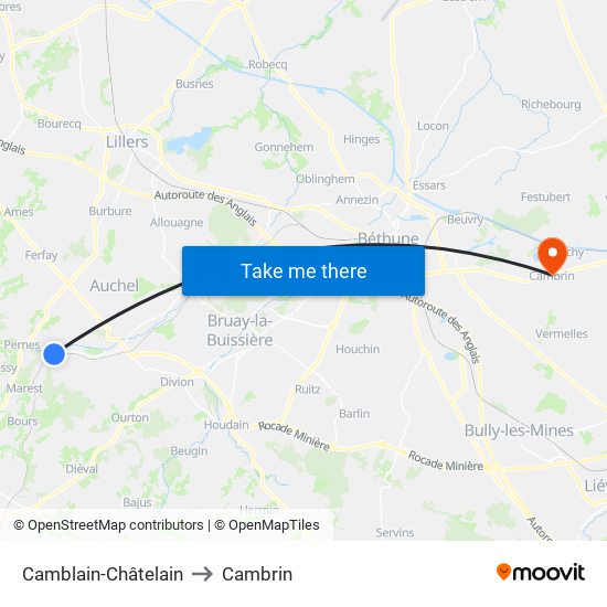 Camblain-Châtelain to Cambrin map