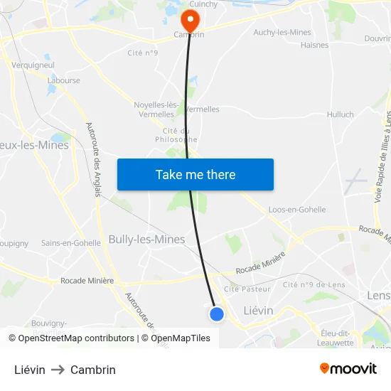 Liévin to Cambrin map