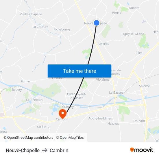 Neuve-Chapelle to Cambrin map