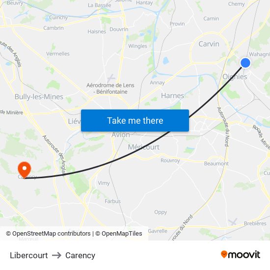 Libercourt to Carency map