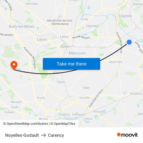 Noyelles-Godault to Carency map