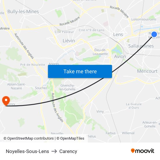 Noyelles-Sous-Lens to Carency map