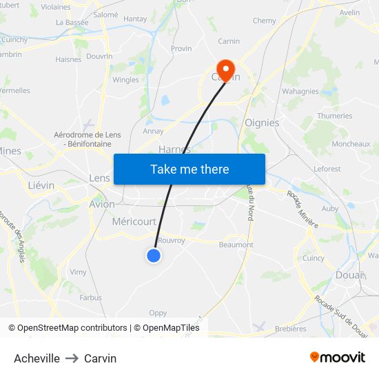 Acheville to Carvin map