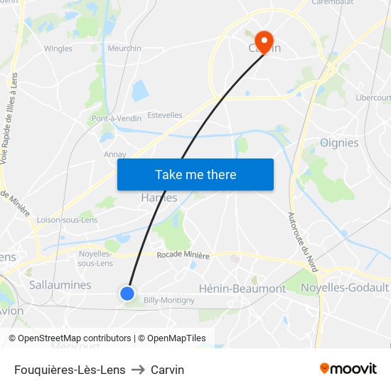 Fouquières-Lès-Lens to Carvin map