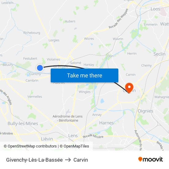 Givenchy-Lès-La-Bassée to Carvin map