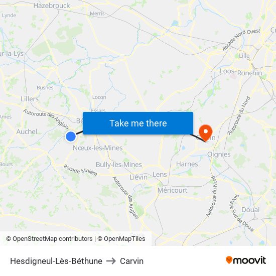 Hesdigneul-Lès-Béthune to Carvin map