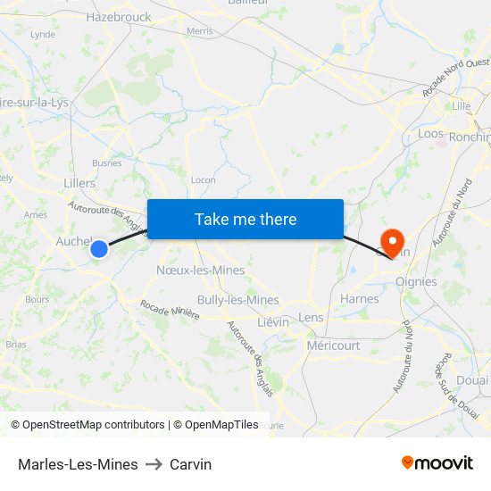 Marles-Les-Mines to Carvin map