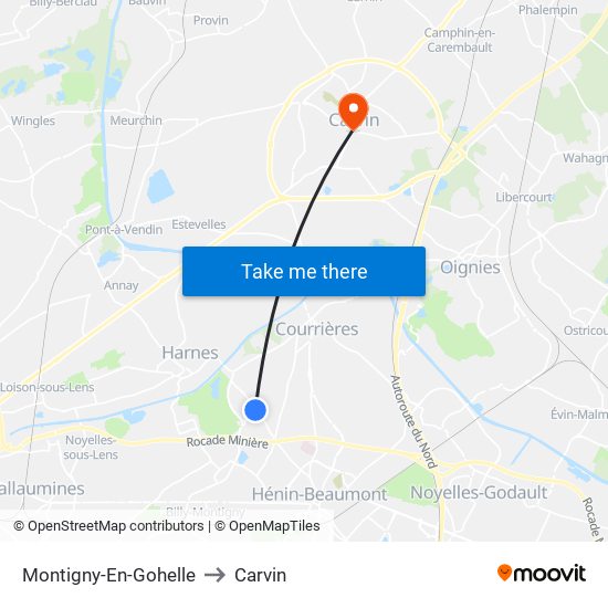 Montigny-En-Gohelle to Carvin map