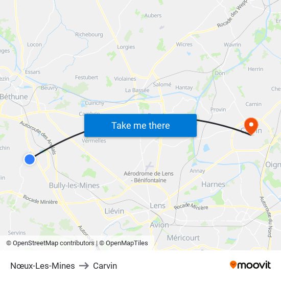 Nœux-Les-Mines to Carvin map