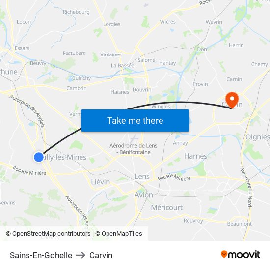 Sains-En-Gohelle to Carvin map