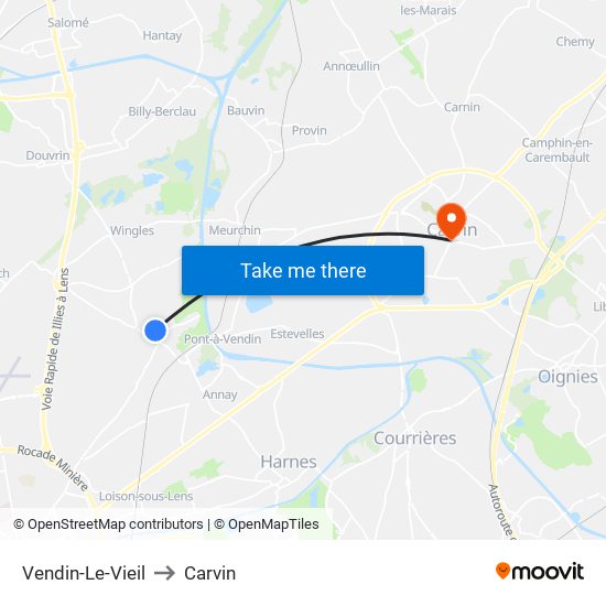 Vendin-Le-Vieil to Carvin map