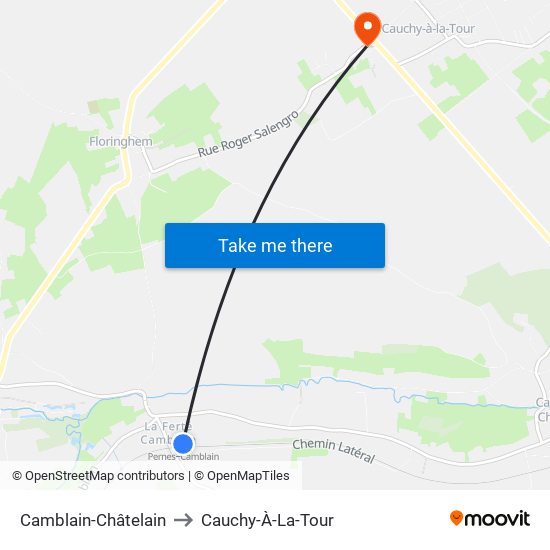 Camblain-Châtelain to Cauchy-À-La-Tour map