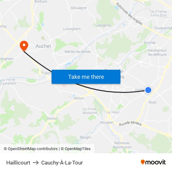 Haillicourt to Cauchy-À-La-Tour map