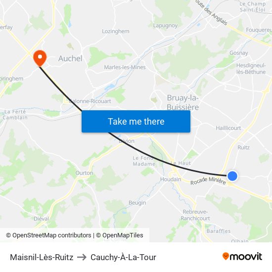 Maisnil-Lès-Ruitz to Cauchy-À-La-Tour map