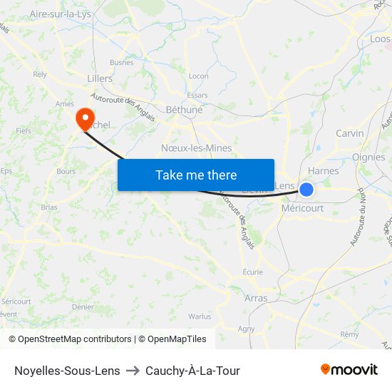 Noyelles-Sous-Lens to Cauchy-À-La-Tour map