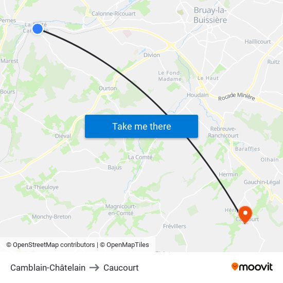 Camblain-Châtelain to Caucourt map